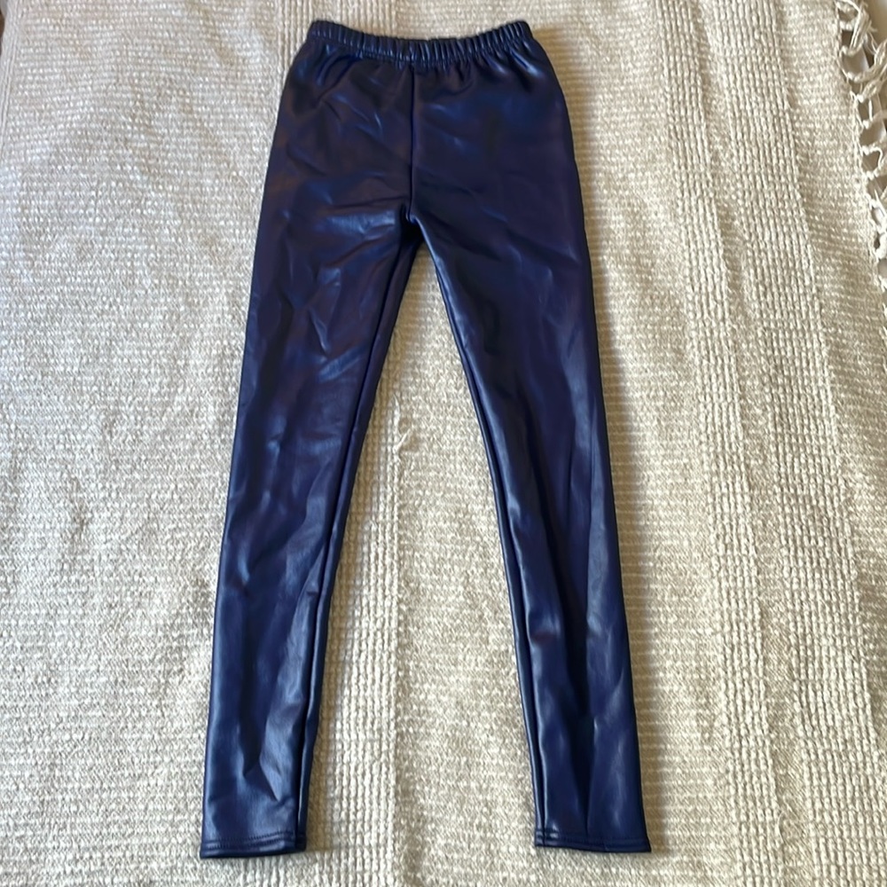 NWOT shiny blue lined liquid latex leggings, size XS